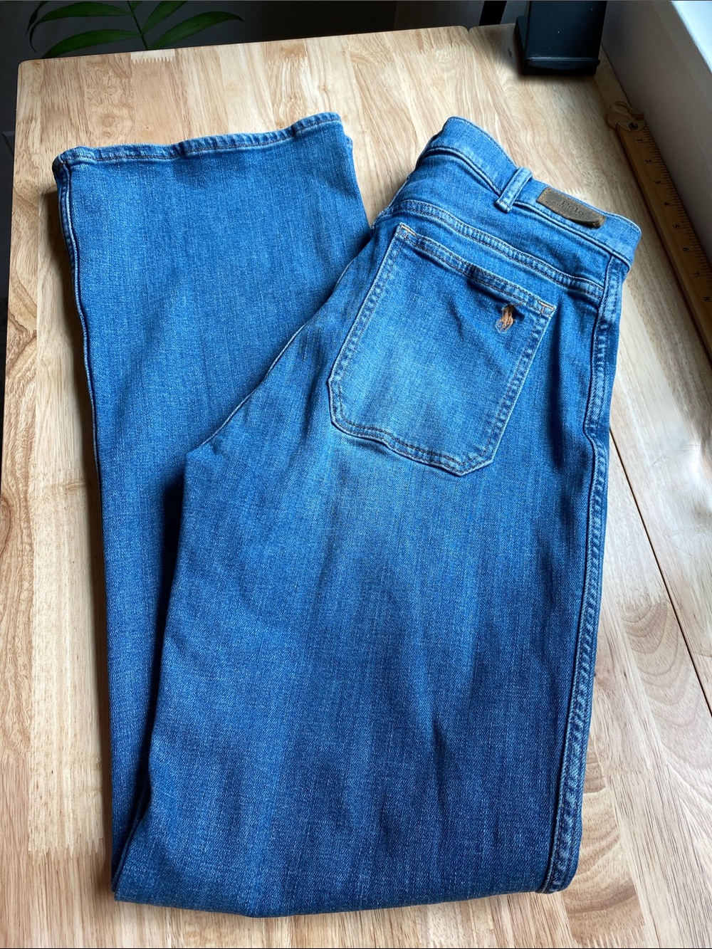 Polo by Ralph Lauren Patch Front Pocket Bootcut Blue Jeans. Size 30R